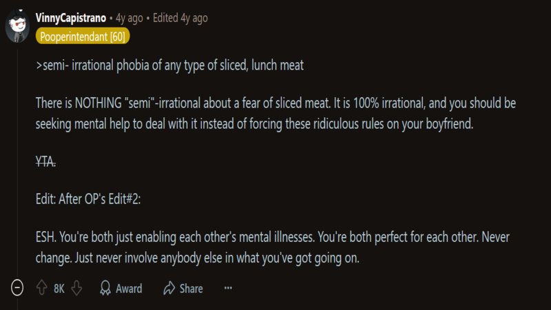 ESH. You're both just enabling each other's mental illnesses. You're both perfect for each other.