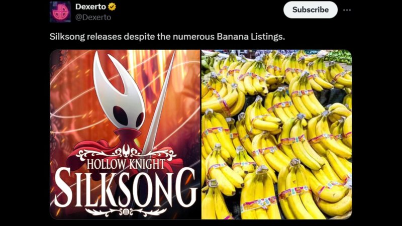 Silksong Releases Despite the Numerous Banana Listings Silksong Releases Despite the Numerous Banana Listings meme and tweet example image.