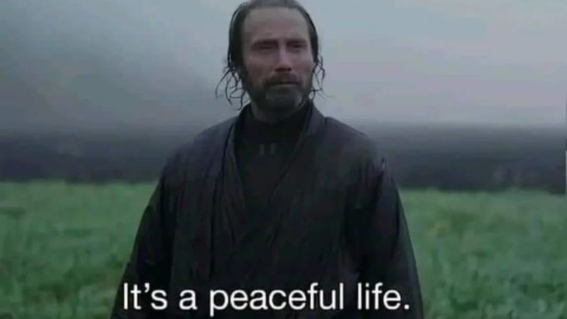 It's a Peaceful Life meme depicting Mads Mikkelsen.