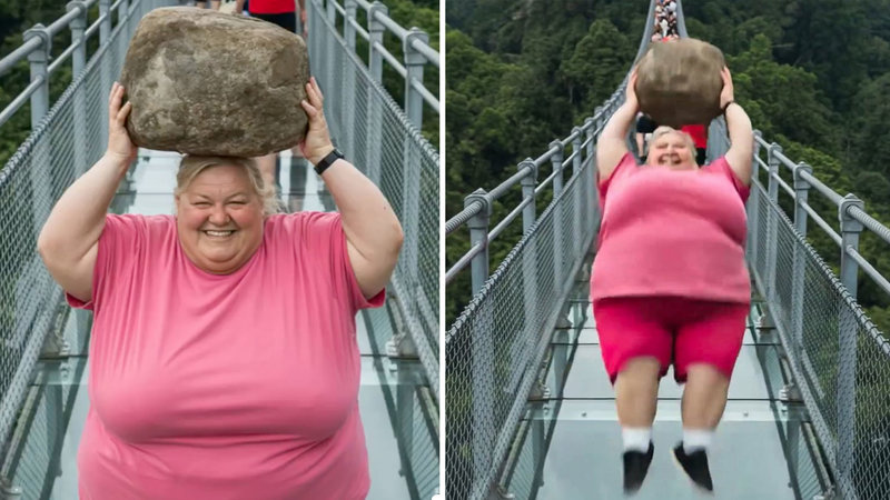 AI Lady With Rock Breaking Glass Bridge image examples.