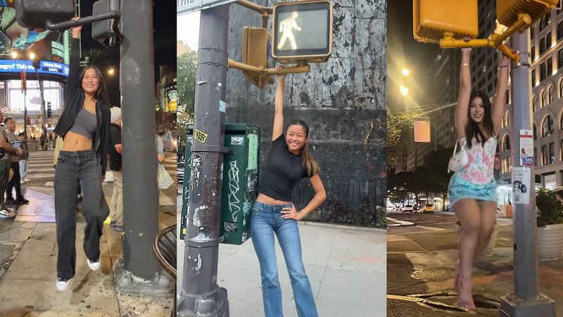 Maui Wowie Trend depicting people hanging from signs.