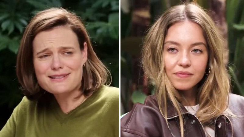 Sydney Sweeney meme with interviewer Katherine Stoeffel