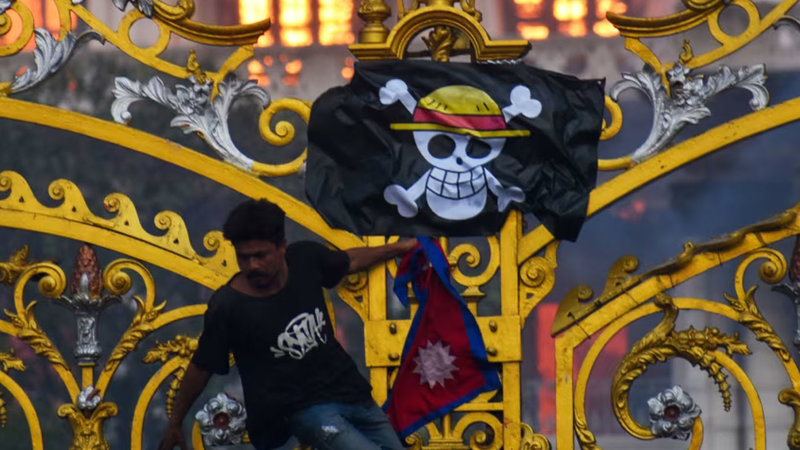 One Piece Pirate Flags at Gen Z Protests image example from Nepal.