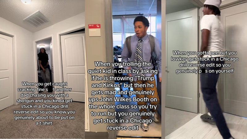 Three examples of the "caught in a Chicago reverse edit" meme