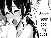 Japanese manga panel of a girl saying shoot your goo, my dude!