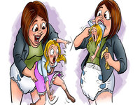 two panels of woman with brown hair wearing a diaper and eating a blonde hair.
Article explains the amy klobuchar's connection to the comic in that people believe that the woman looks like this