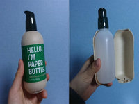 two screenshots of the paper bottle being opened to reveal the plastic bottle