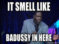 Badussy meme example depicting Bernie Mac with the caption "it smell like badussy in here."