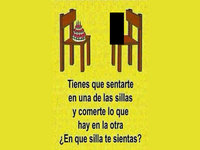 Pastel Y La Silla / Cake and Chair meme depicting two chairs facing each other, one with a cake and the other with a toy, and the question "You have to sit in one of the chairs and eat what is in the other. In what chair do you sit?"