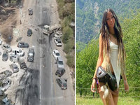 Images from the aftermath of the Supernova Music Festival Attack and Israel rave near Gaza in October 2023 and an image of a German-Israeli woman named Shani Louk who was in attendance.