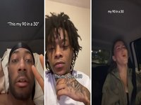 Three screenshots from TikTok showing people joining the 90 in a 30 trend. 