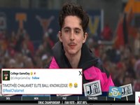 Elite Ball Knowledge meme and tweet depicting American actor Timothée Chalamet commenting on ESPN's "College GameDay" program.