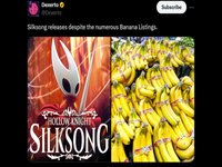 Silksong Releases Despite the Numerous Banana Listings meme and tweet example image.