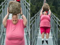 AI Lady With Rock Breaking Glass Bridge image examples.