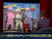 3 Labubus Doing 6-7 at a McDonald’s Drive-Thru Behind Sydney Sweeney image example.