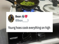 Young Hoes Cook Everything on High meme example.