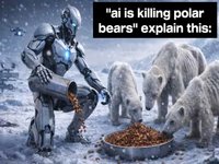 AI Killing Polar Bears meme example depicting an AI-generated image of an AI robot feeding polar bears.