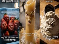 Three examples of the yelling AI food trend.