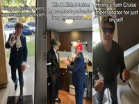 Three examples of videos of people hiring impersonators for themselves.