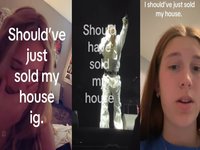 Three examples of videos using the phrase "should have sold my house" in reference to missing Coachella 2026.