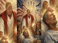 An AI-generated image of Trump as Jesus healing a man.