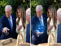 Trump Showing Off X / holding bee meme.