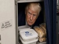 Donald Trump Hiding In Catering Truck / Cart meme example.