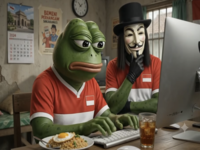 OPSEC Level / OPSEC Demon meme example image depicting Pepe and an Anonymous member.