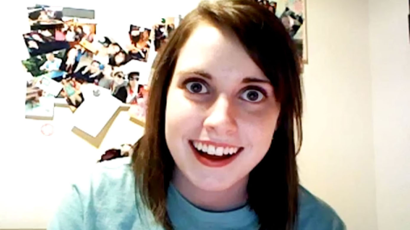 wide eyed Laina Morris smiling crazy girlfriend meme.