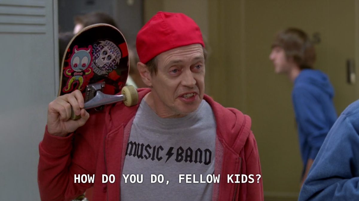 How Do You Do Fellow Kids meme format depicting Steve Buscemi.