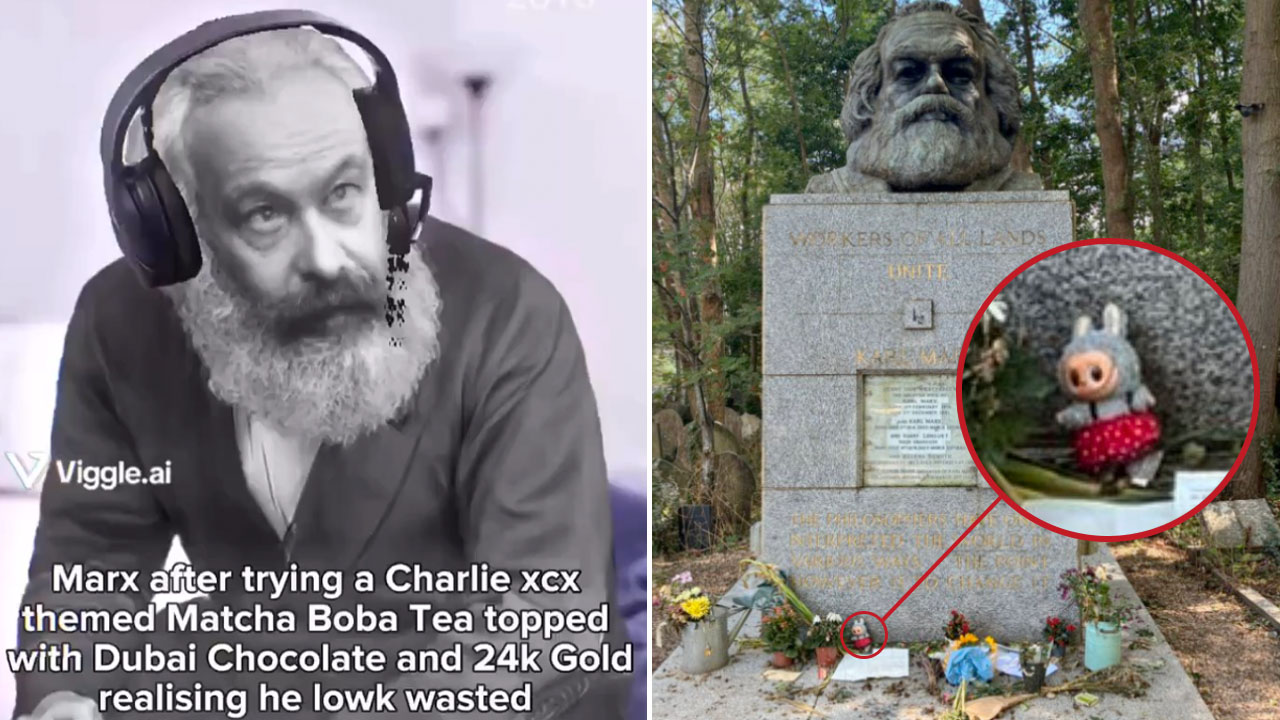 Karl Marx Labubu meme examples.