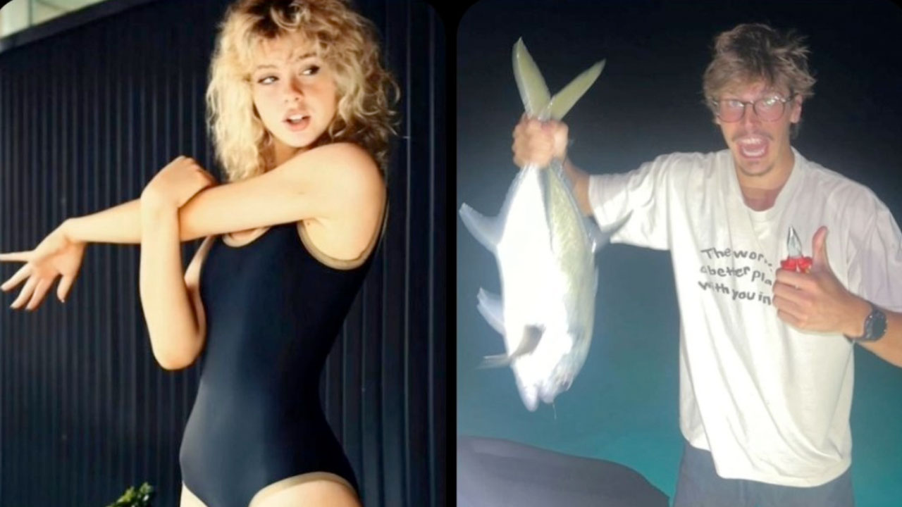 Girl Stretching Guy Holding Fish Pose Reference meme.