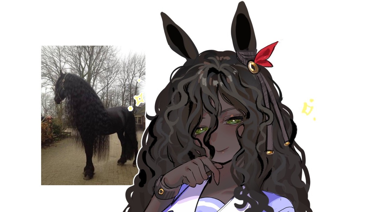 Tall Beautiful Black Uma / Friesian Horse Girl image examples of Umamusume.