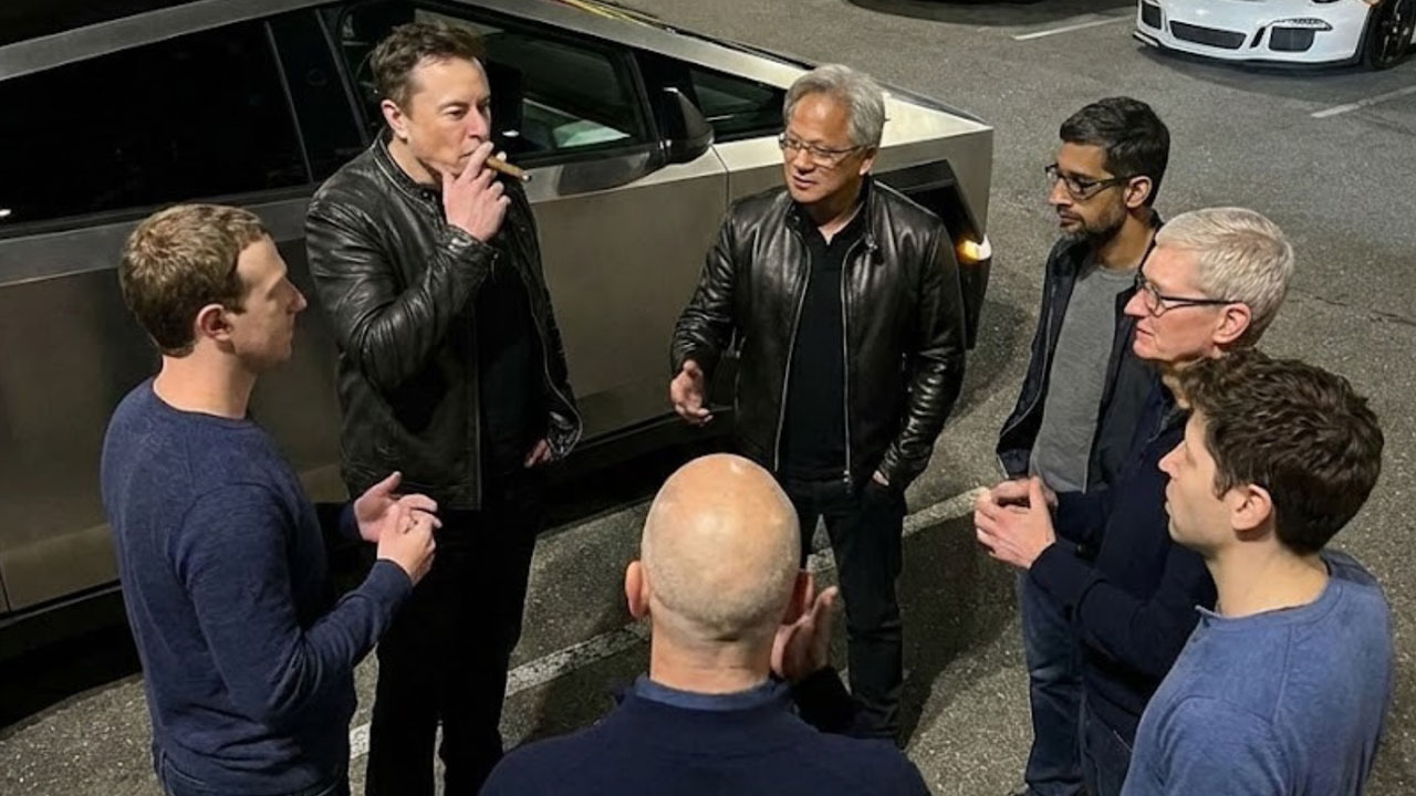 Tech CEOs Standing in a Parking Lot meme.