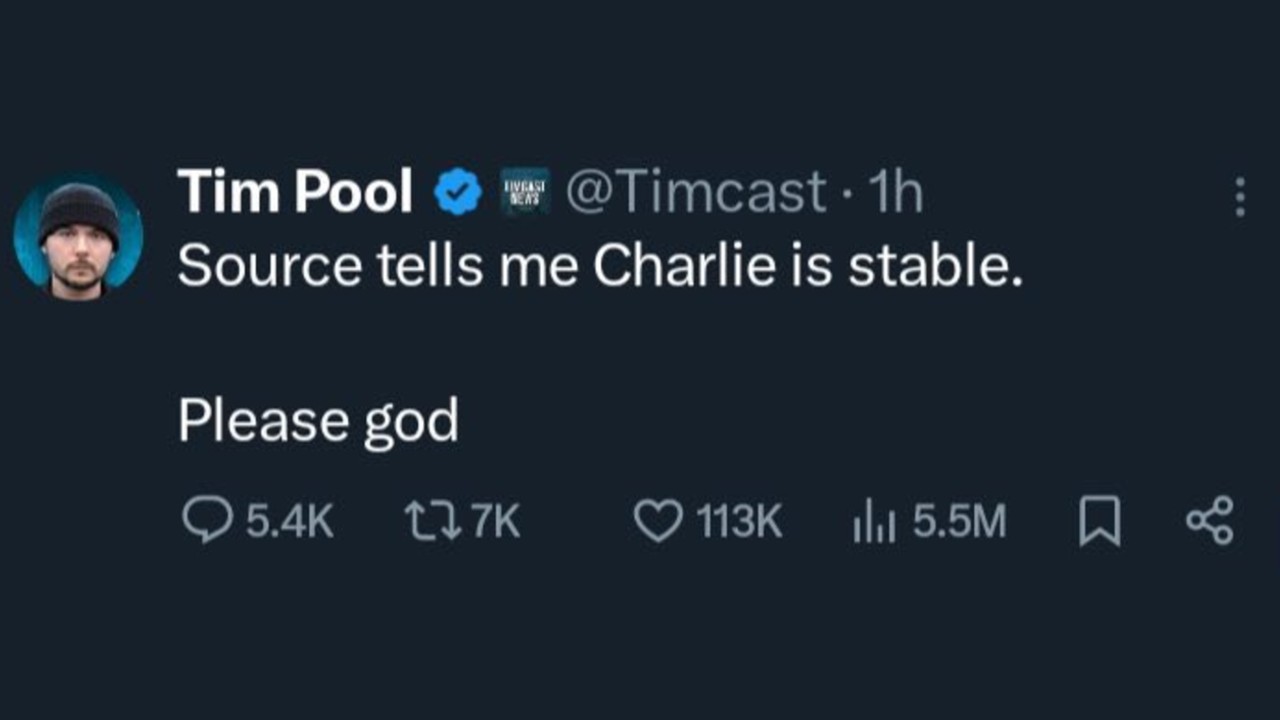 Source Tells Me Charlie Is Stable Please God meme and original tweet.