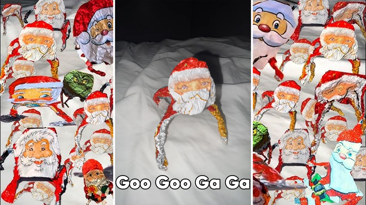 Goo Goo Gaga Santa meme and image examples.