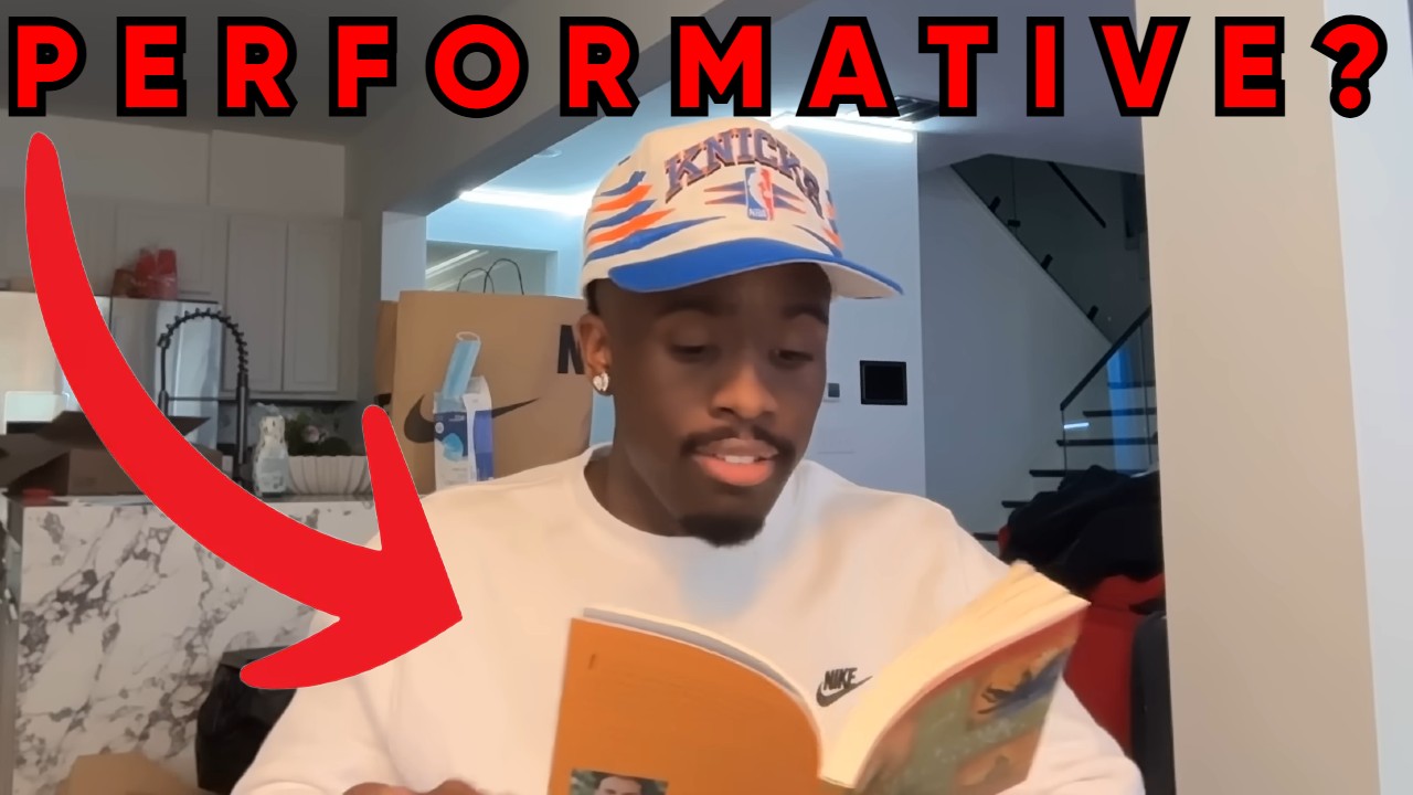 Performative Kai Cenat meme example depicting an image of Kai Cenat reading a book in a video.