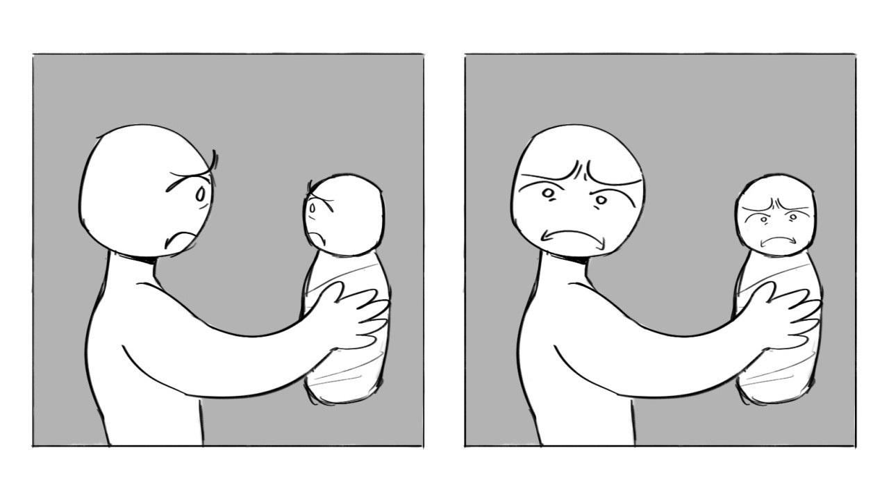 The bottom two panels from the "you're the father" meme