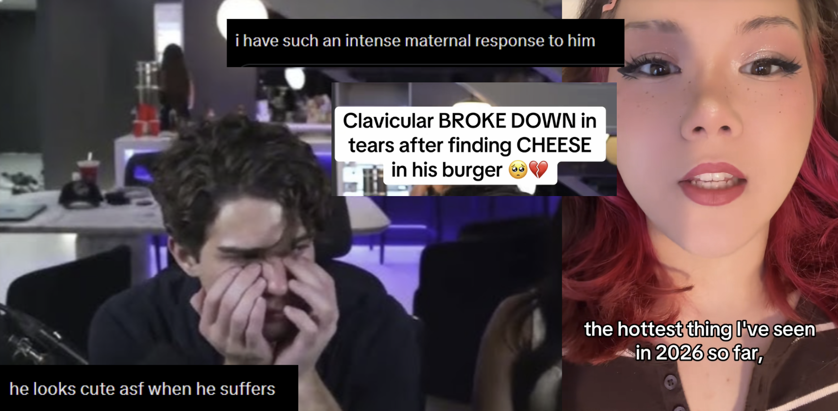 Clavicular Burger Meltdown / Clavicular Crying Over Cheese On His Burger image examples.