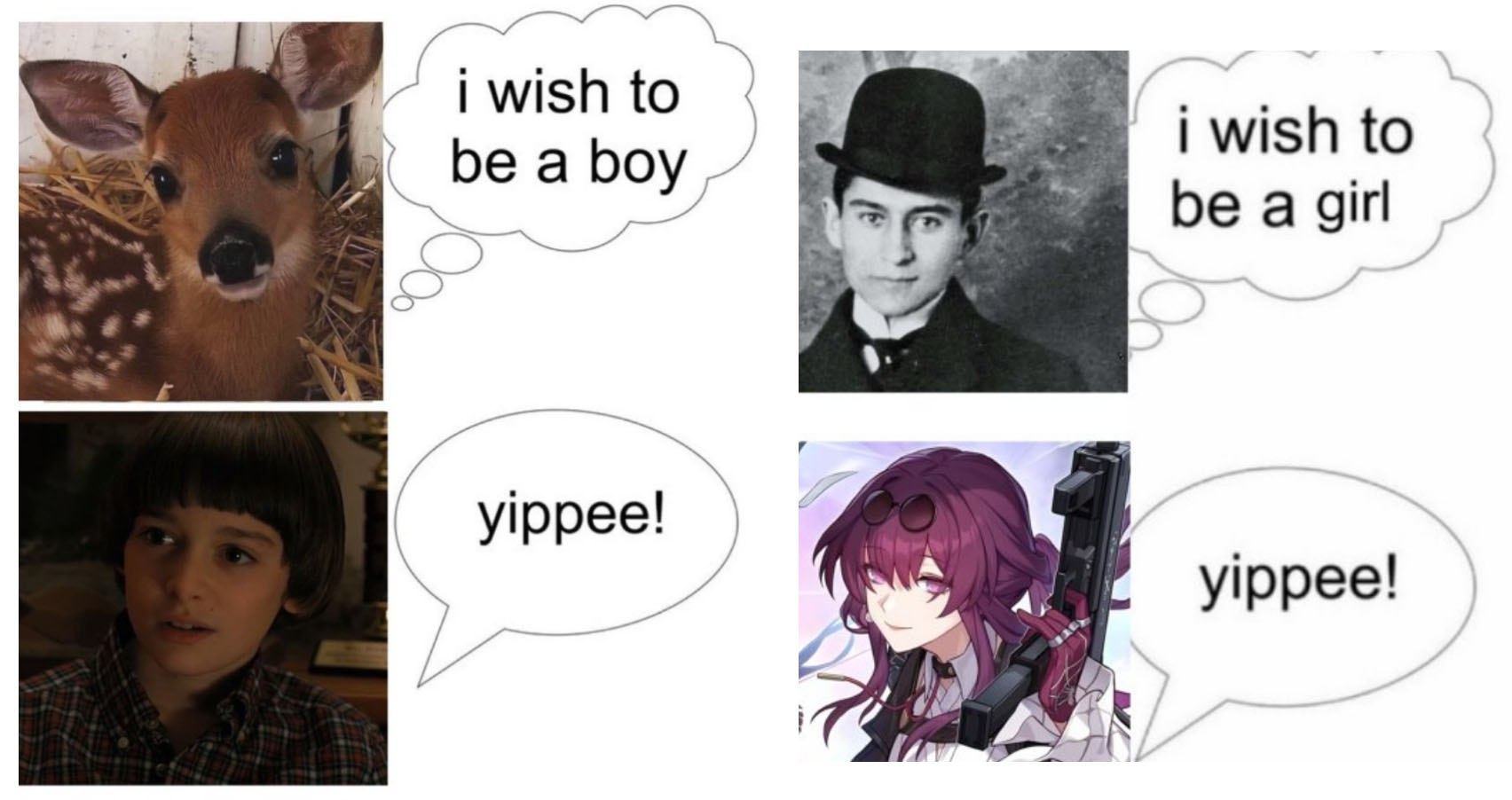 I Wish To Be a X / Yippee meme examples.