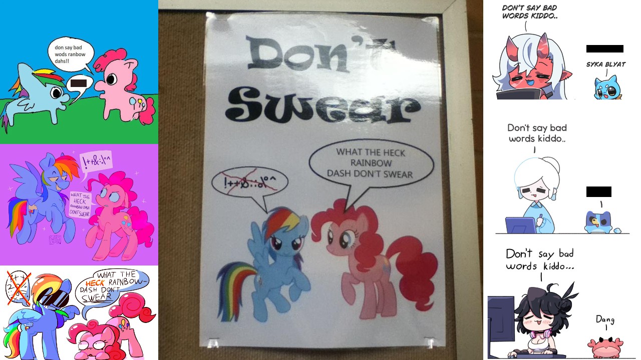 Don't Say Bad Words Rainbow Dash meme examples.