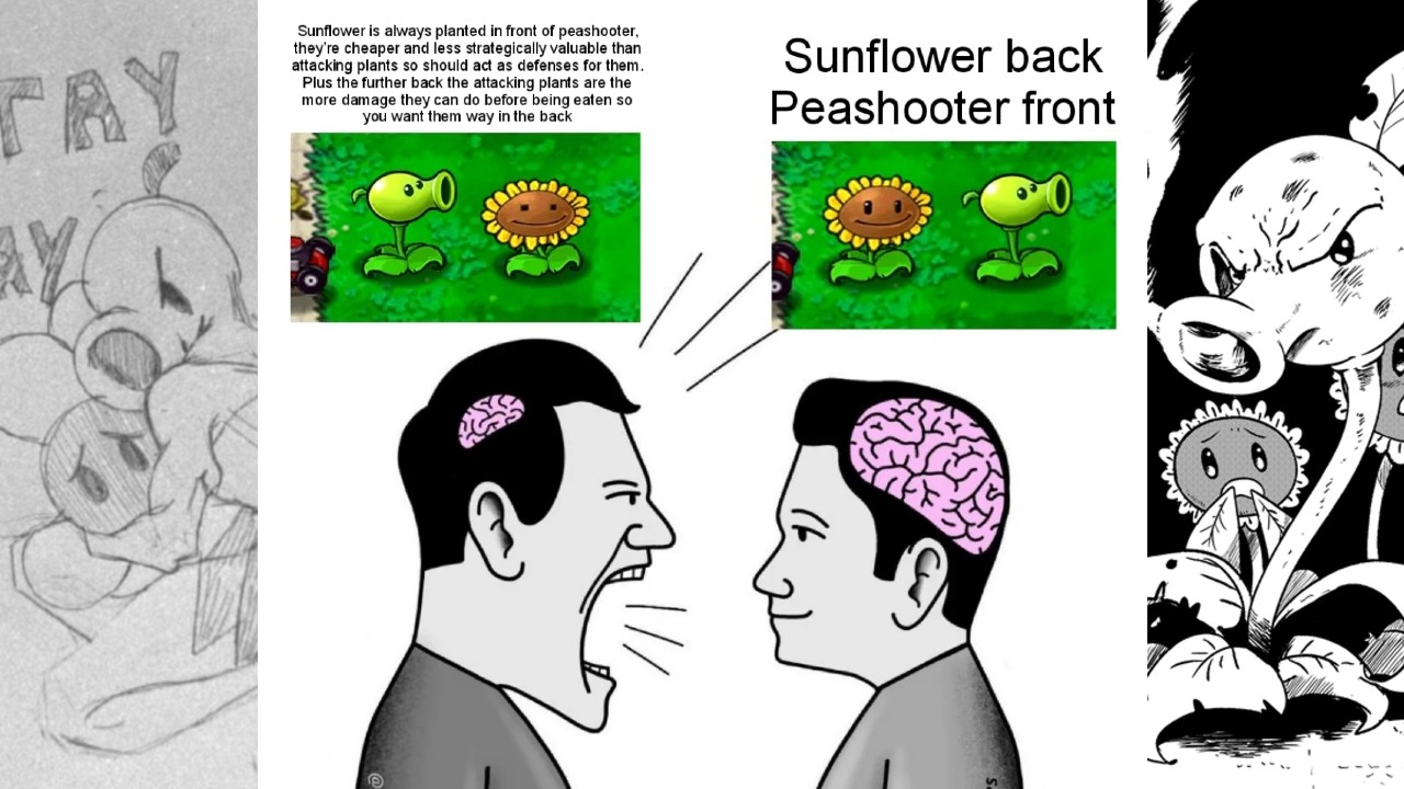 Sunflower Back Peashooter Front meme example images.