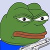 Angry pepe holding a gun.