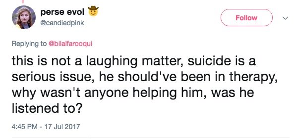 Woman jokes that the robot needed therapy Tweet in which woman says the robot needed therapy.