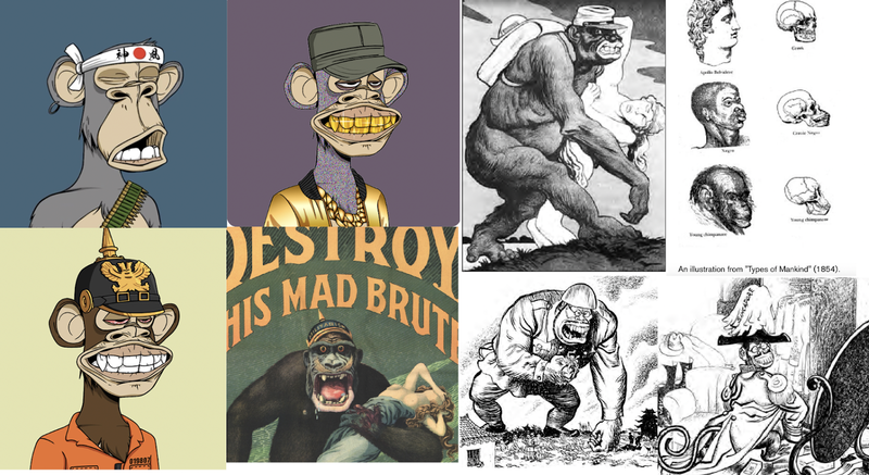 Proposed evidence of BAYC's ties to racist imagery of apes and monkeys.