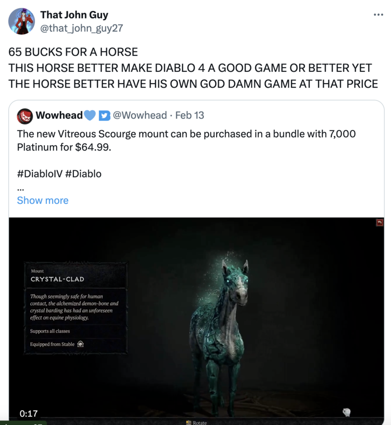 Outrage over diablo horse Outrage over diablo horse