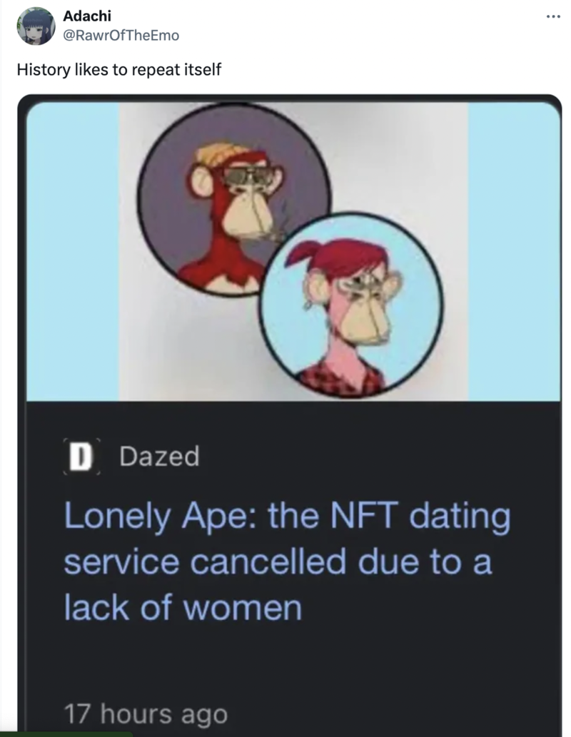 Remember Lonely Ape dating? Remember Lonely Ape dating?
