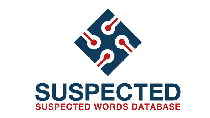 The Suspected Words Database Logo With Blue and Red Text on a White Background