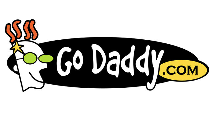 GoDaddy smiling face with glasses logo and text that says "GoDaddy.com"