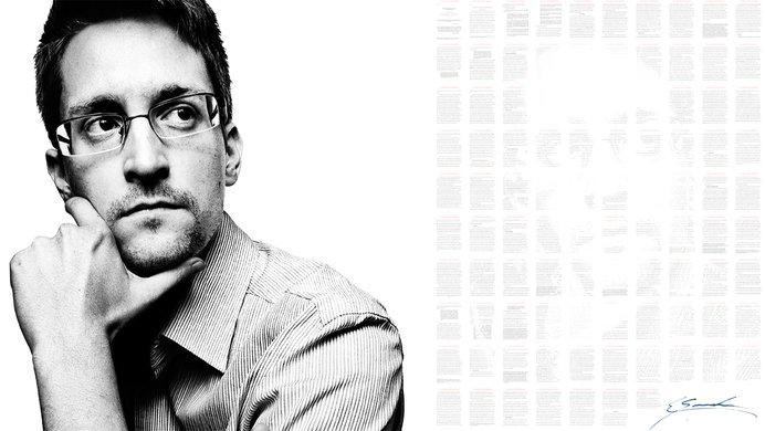 Edward Snowden, left, and his NFT artwork, right.